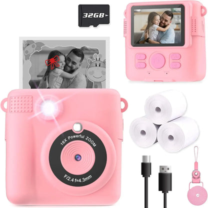 Instant Print Camera for Kids, HD Digital Video Cameras, Portable Toy for 4-10 Year Old Girls Boys with 32GB SD Card-Purple