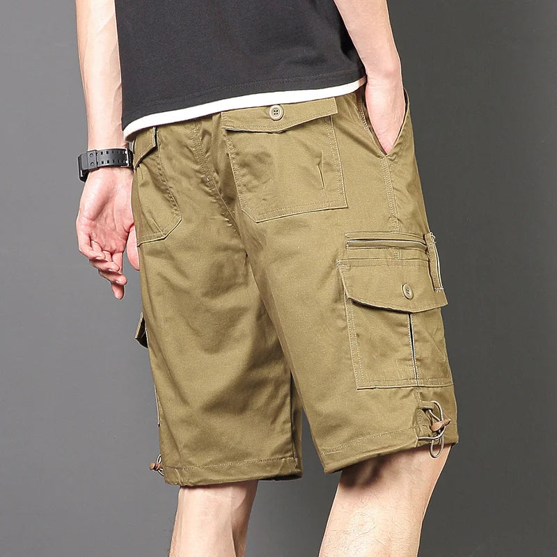 Men's Work Shorts Summer Lightweight with Drawstring Waist Multiple Pockets Loose Fit Casual 5-Inch High Street American Style
