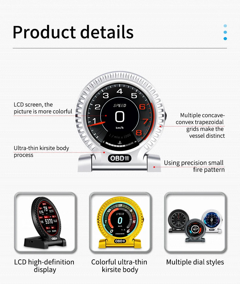 KWHUD HUD Head Up Display on Board Computer OBD2 Display Car Digital Speedometer Tacho Clock Oil Temperature Meters Turbo Gauges