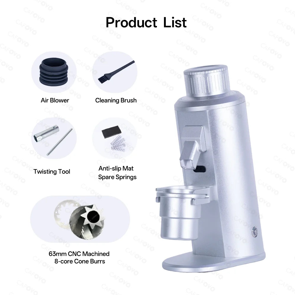 CAFOVO G163C Single Dose Coffee Grinder Fixed Speed with 63mm CNC Burrs and Plasma Anti-Static for Espresso and Pour Over Mill