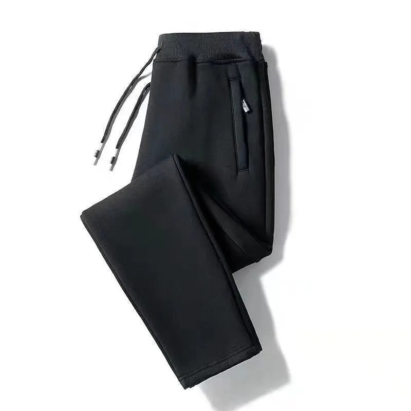 Men's Fleece Lined Loose Fit Trousers Korean Style Casual Pants with Pockets Zipper Closure Autumn Winter Outerwear Cargo Pants