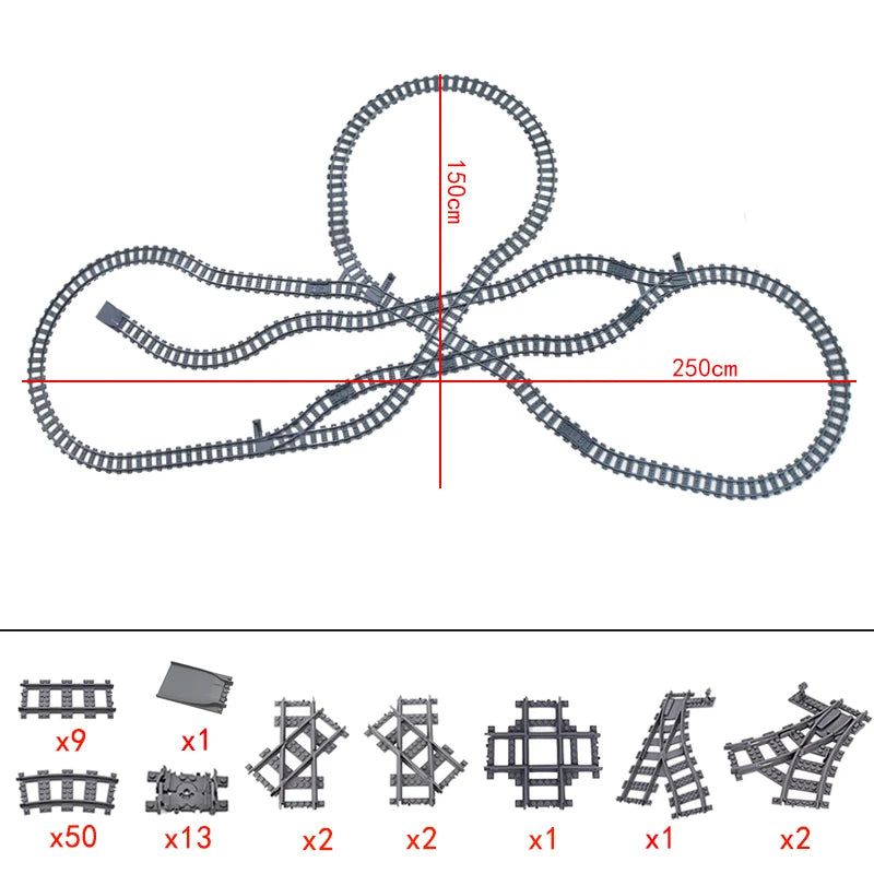 City Trains Flexible Tracks Forked Straight Curved Rails Switch Building Block Bricks High-Tech Creative Toys for kids gifts