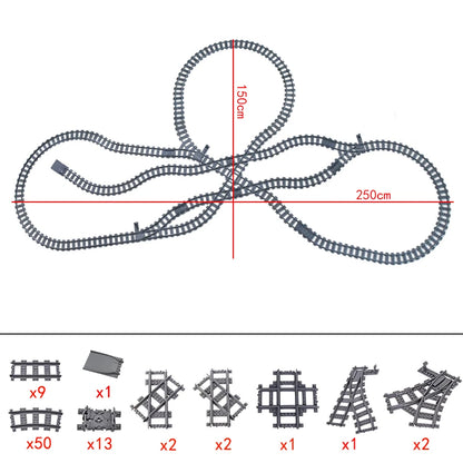 City Trains Flexible Tracks Forked Straight Curved Rails Switch Building Block Bricks High-Tech Creative Toys for kids gifts