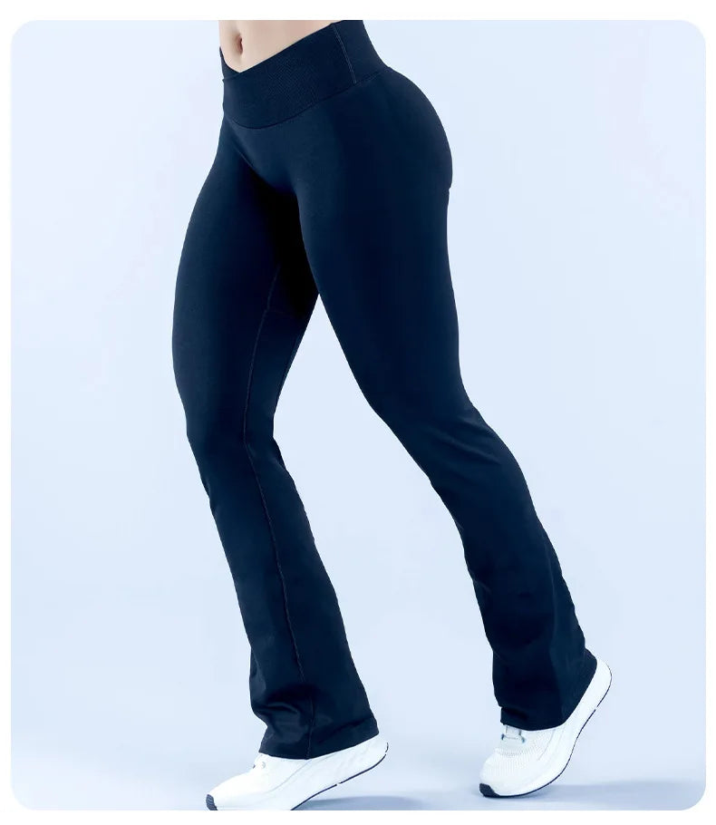 Seamless Flares Women Gym Fashion Yoga High Elastic Flared Pants Waist Cross Seamless Sports Leggings Fitness Wide-leg Trousers