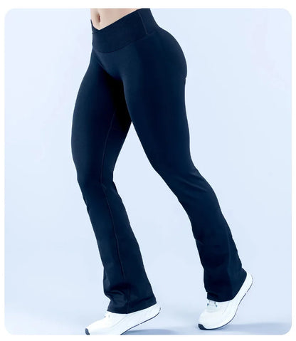 Seamless Flares Women Gym Fashion Yoga High Elastic Flared Pants Waist Cross Seamless Sports Leggings Fitness Wide-leg Trousers