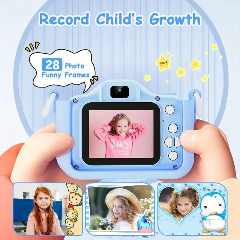 48MP Blue Unicorn Kids Camera 2.0" 16X Zoom Digital Video Recorder with Games Anti-Drop Toy Camera Gift for Boys Girls 3-12