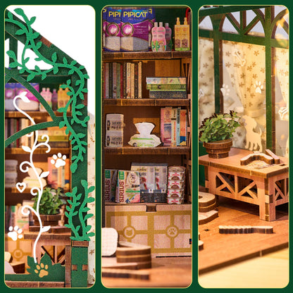 DIY Book Nook Kit Pet Paradise DIY 3D Wooden Puzzle Miniature Dollhouse Home Decoration Bookshelf Handmade Model