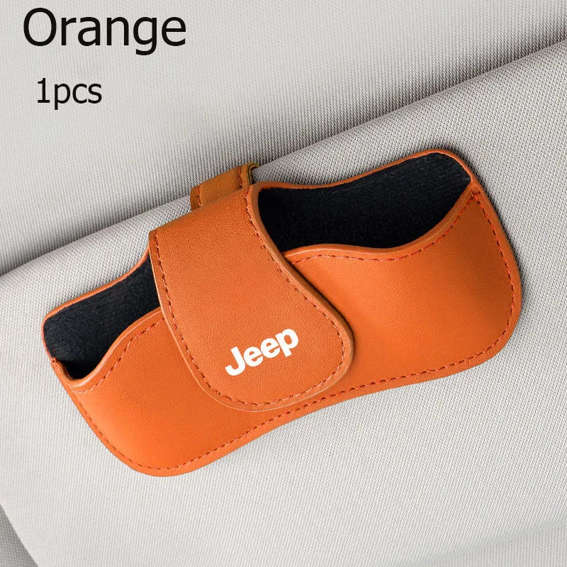 Car sun visor glasses bag leather wear-resistant sunglasses storage box for Jeep Grand Cherokee Wrangler Renegade Rubicon