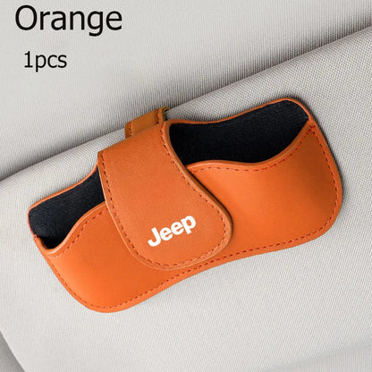 Car sun visor glasses bag leather wear-resistant sunglasses storage box for Jeep Grand Cherokee Wrangler Renegade Rubicon