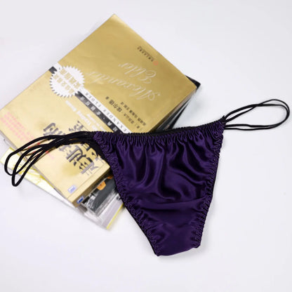 2pcs/lot Real silk low-waist men underwear personality trend men thong silk stretch briefs sexy double T pants