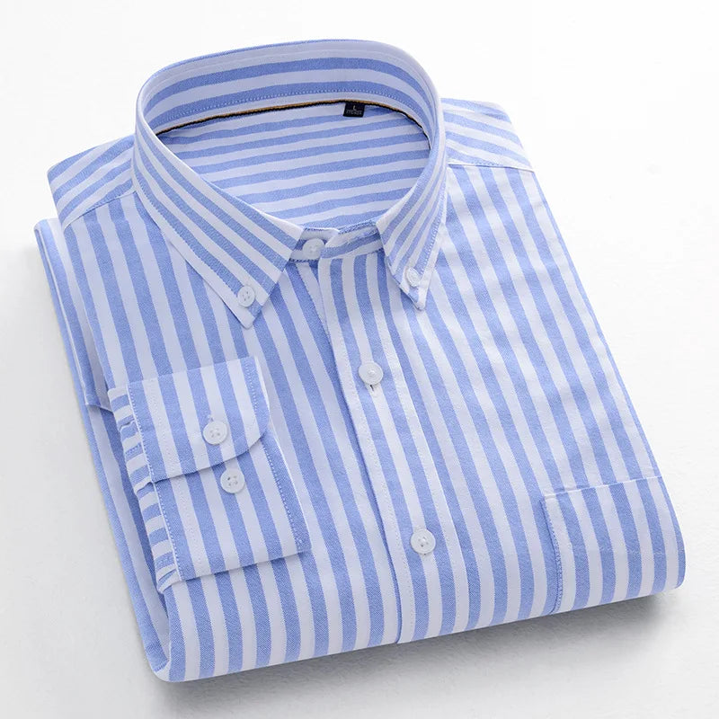Fashion Korean Popular Clothes 100% Cotton Striped Long Sleeve Shirts for Man Casual Plain Shirt Trends Designer Tops