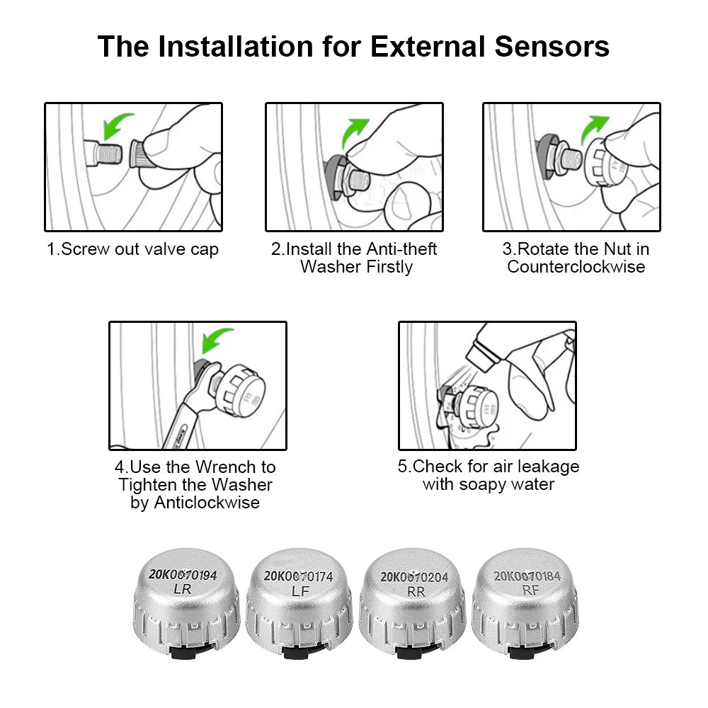 4Pcs External /Internal Sensor Wireless Car TPMS Waterproof Save Fuel for Toyota Tire Pressure Monitor System