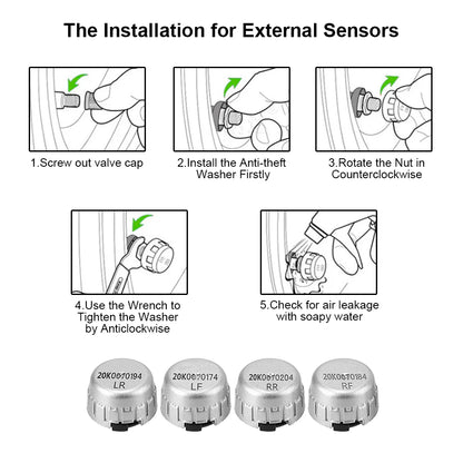 4Pcs External /Internal Sensor Wireless Car TPMS Waterproof Save Fuel for Toyota Tire Pressure Monitor System