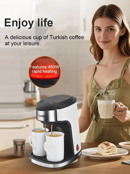 Sonifer 2-Cup Drip Coffee Maker SF-3540 (240ml), 450W, Includes 2 Porcelain Mugs, Reusable Filter, One-Touch Control