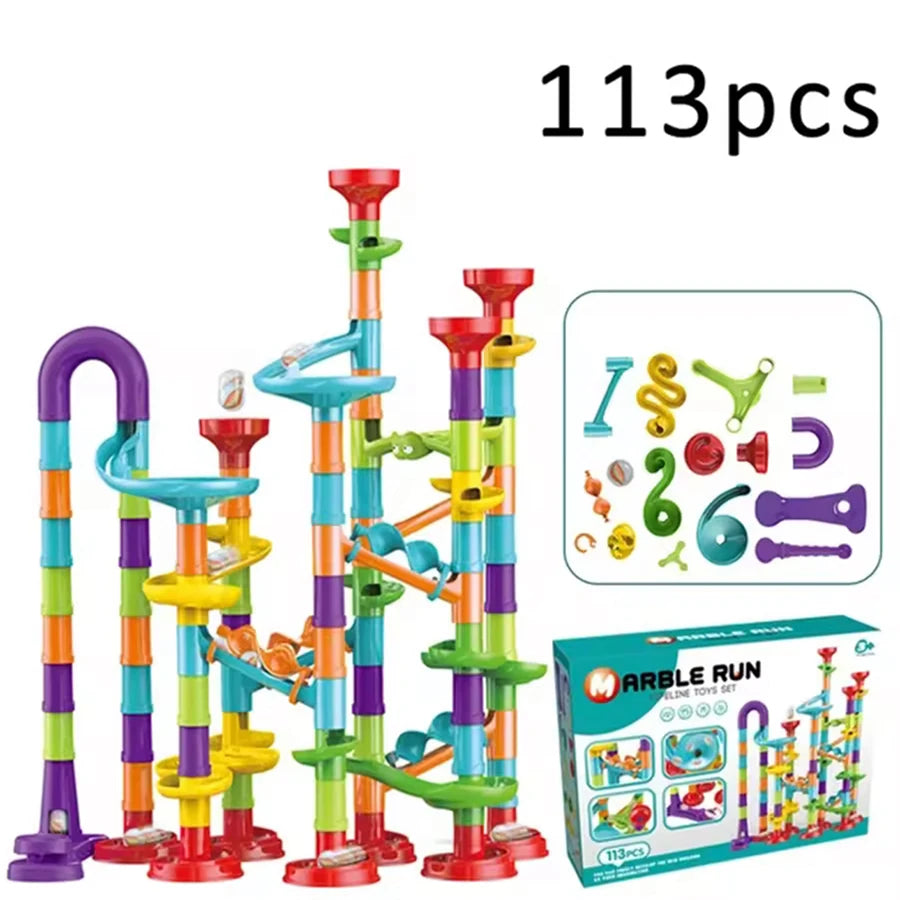 Construction Marble Run Race Track Building DIY Blocks Kids 3D Maze Ball Roll Toys Children Christmas Gift 45/93/113/142pcs Set