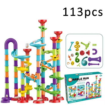 Construction Marble Run Race Track Building DIY Blocks Kids 3D Maze Ball Roll Toys Children Christmas Gift 45/93/113/142pcs Set