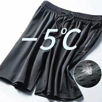 Ice Silk Men's Casual Pants Sports Set Air Conditioning Pants Quick Dry Trendy Large Size Short Sleeve T-Shirt Mesh Summer Wear
