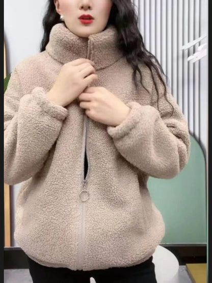 Lamb Velvet Jacket Women's Thickened Zipper Hoodie Fashionable Warm Winter New Arrival 2025 Spring Loose Fit Long Sleeve