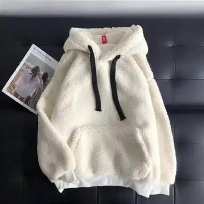 Imitation Lambskin Hoodie Winter Simple Couple Long-Sleeved Hoodie Wear for Both Men and Women Fluffy Thickened Hooded Loose Top