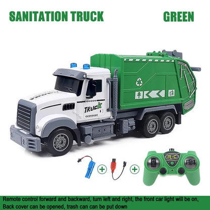 Remote control sanitation vehicle charging children's dump truck toy, RC remote control truck toy with light/sound effects