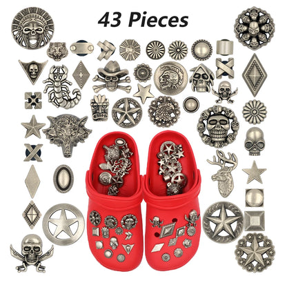 43 Pcs Metal Accessories Shoes Charms Vintage Clogs Adornos Shoe Украшения Крокросы DIY Silvery Breloque Enfant Holiday Gift
