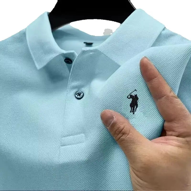 New Men's High-Quality Embroidered Logo Short-Sleeved Polo Shirt, Summer Fashion, Casual, Comfortable, Breathable T-Shirt Top