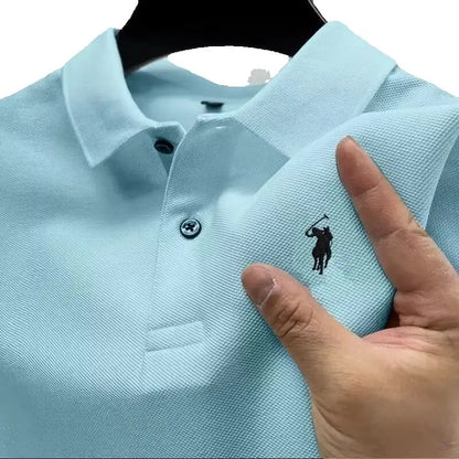 New Men's High-Quality Embroidered Logo Short-Sleeved Polo Shirt, Summer Fashion, Casual, Comfortable, Breathable T-Shirt Top