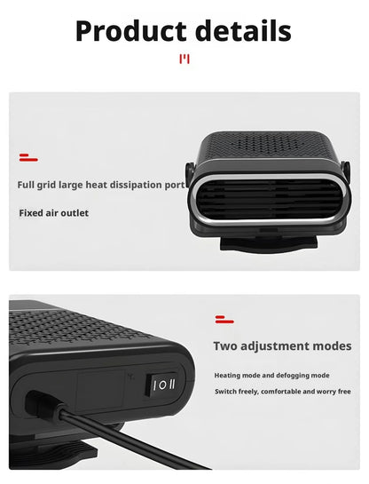 Portable Car Heater with Fast Heating Defrost & Defog Functions | 12V/24V Compatible | Fixed Air Outlet 360° Adjustable Angle