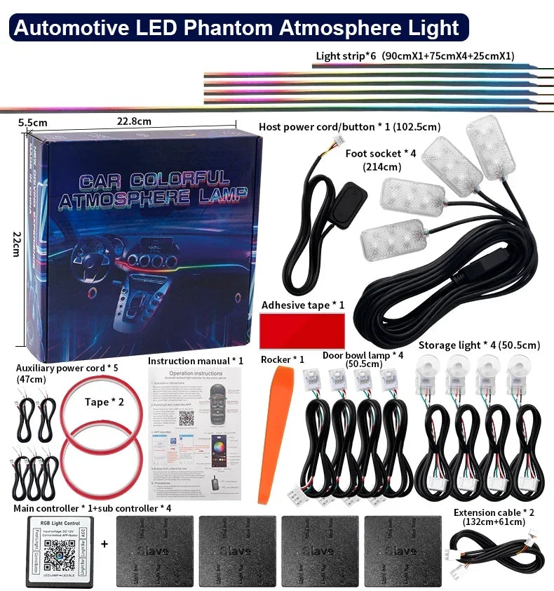 10/14/18/22 in 1 Dual Zone Hidden Acrylic RGB 64/213 Color Symphony Streamer Auto Interior Car Ambient Light Kit APP Control 12V