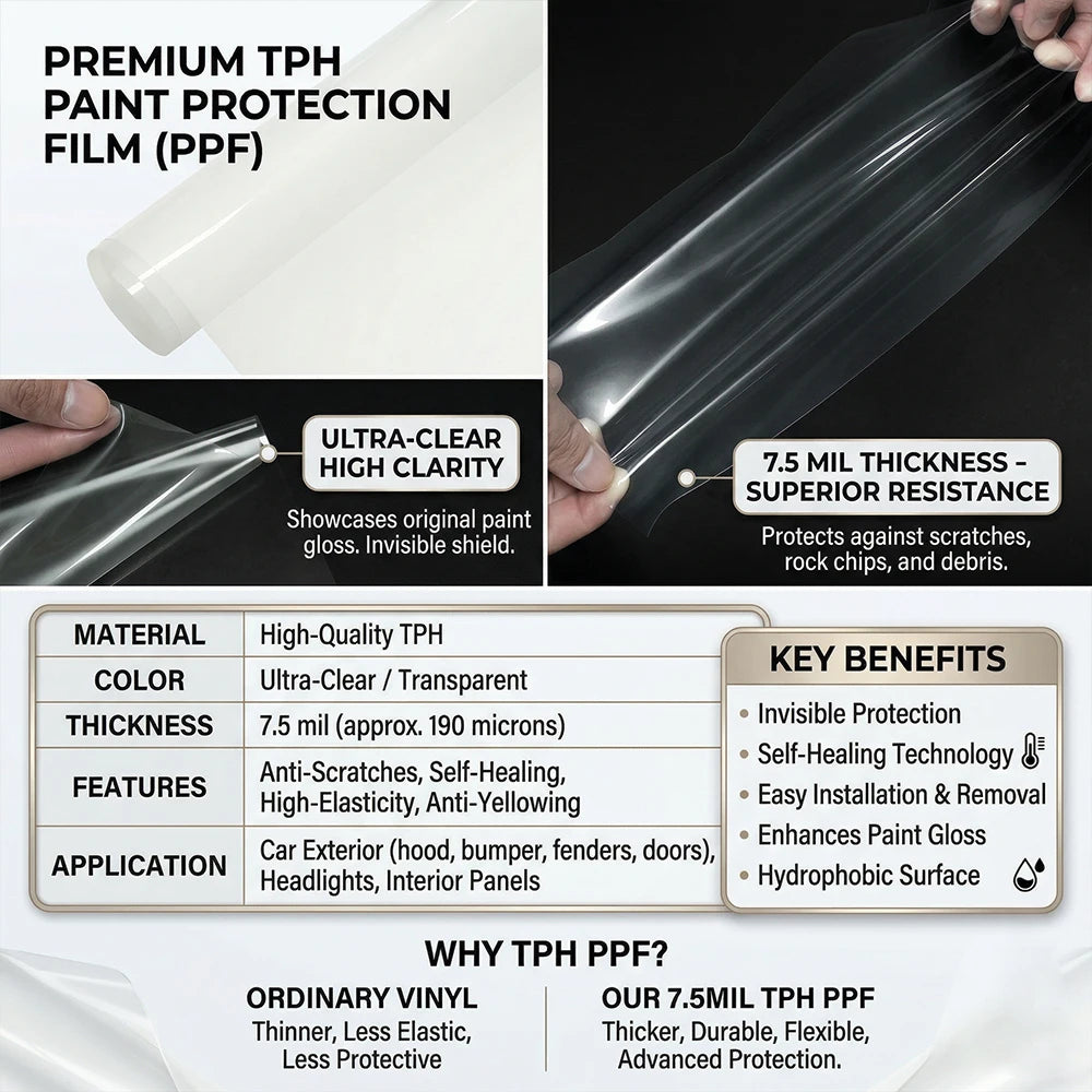 7.5mil Car Body Paint Protection Film TPH PPF Clear Auto Vinyl Wrap Scratch Resistant Self Healing Invisible Car Protective Film