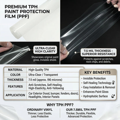 7.5mil Car Body Paint Protection Film TPH PPF Clear Auto Vinyl Wrap Scratch Resistant Self Healing Invisible Car Protective Film