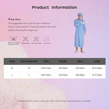 Mens Striped Long Sleeve Nightshirts Sleepwear Round Neck Loose Pajamas Robe Sleepshirt with Night Cap Christmas Loungewear
