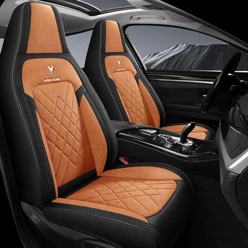 1pc Hooded Car Seat Cover - Premium Linen Texture for All-Season Comfort & Breathability, Universal Design for Sedans, SUVs
