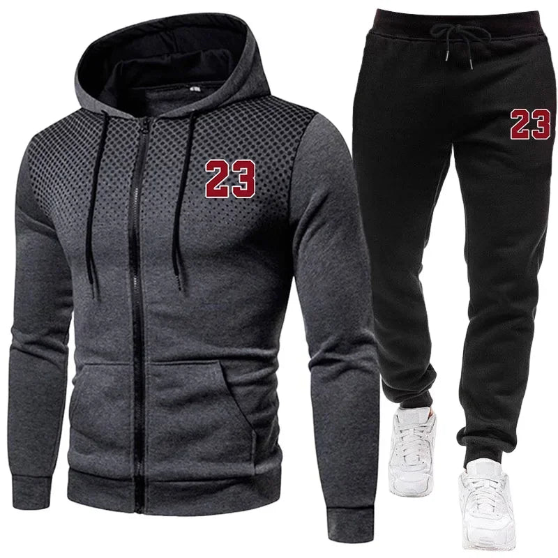 Hot Sale Men's Tracksuit Zip-up Jacket Black Sweatpants Fall Winter Daily Casual Sporty Sweatshirt Outfit Male Training Set
