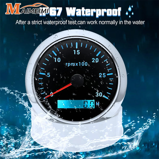 85MM Tachometer with LCD Hour Meter For Marine Boat Car RPM Gauge 8000rpm 6000rpm RPM Meter Tach Gauge 7 Colors LED Backlight