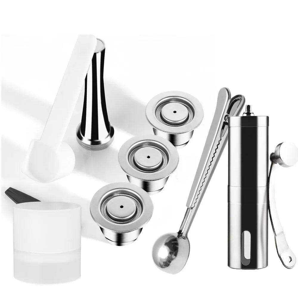 Reusable Coffee Capsule For Nespresso Espresso Crema Cups Stainless Steel Refillable Coffee Pods Filters With Tamper Dosing Ring