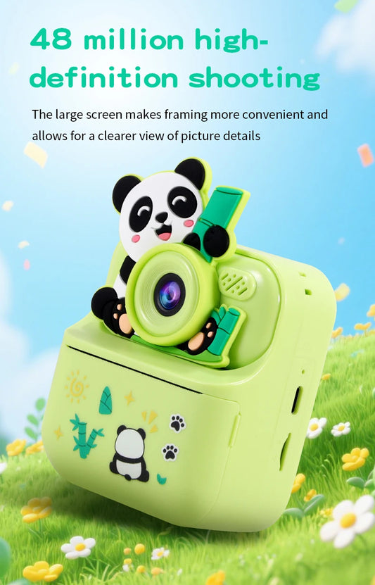 Children's Panda Print Camera 4800 Million High-Definition Pixels Can Take Photos and Videos, Mini Instant Camera Toy Birthday Gift