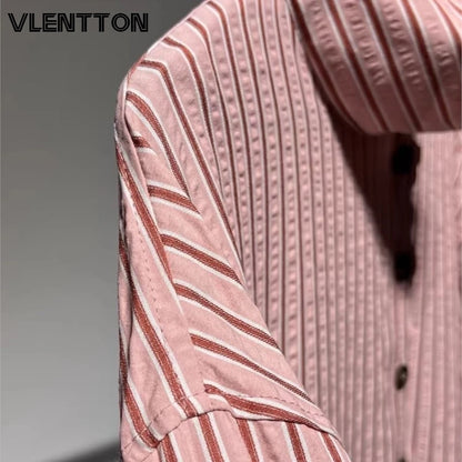2026 Spring New Women Fashion High-Neck Pink Striped Shirt Casual Button Long Sleeves Loose Versatile Blouse Tops Female