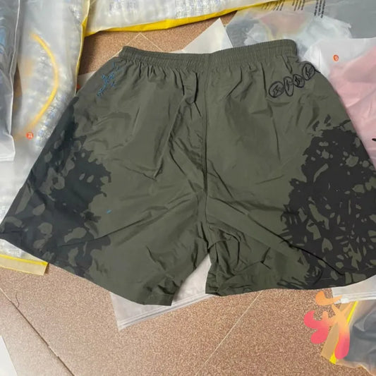 Summer Vintage Street Cactus Jack Shorts Lightning Eagle Print Embroidered Logo Mesh Nylon Elastic Waist Casual Shorts Men Pants