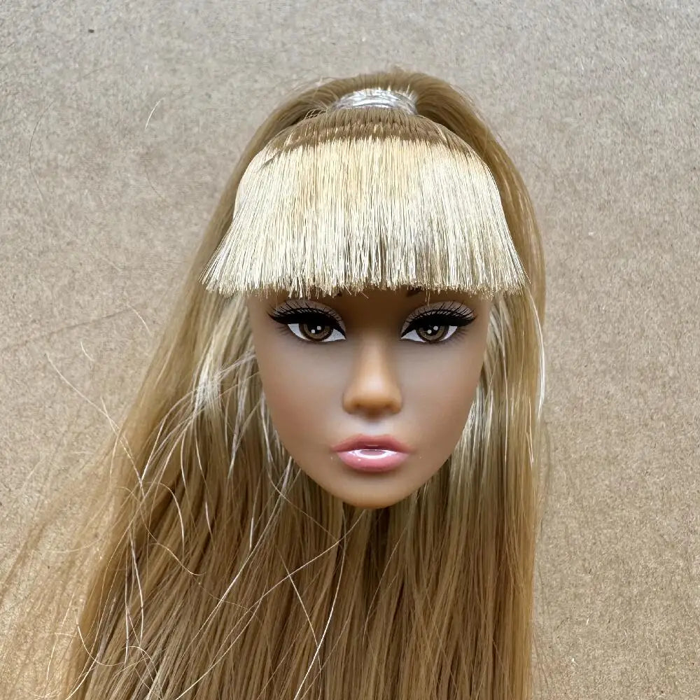 1/6 Scale Multi-jointed Fashion Doll Heads with Bangs Pony Tail Super White Beige Dark Brown Skin Tone PP Doll Figures for Colle