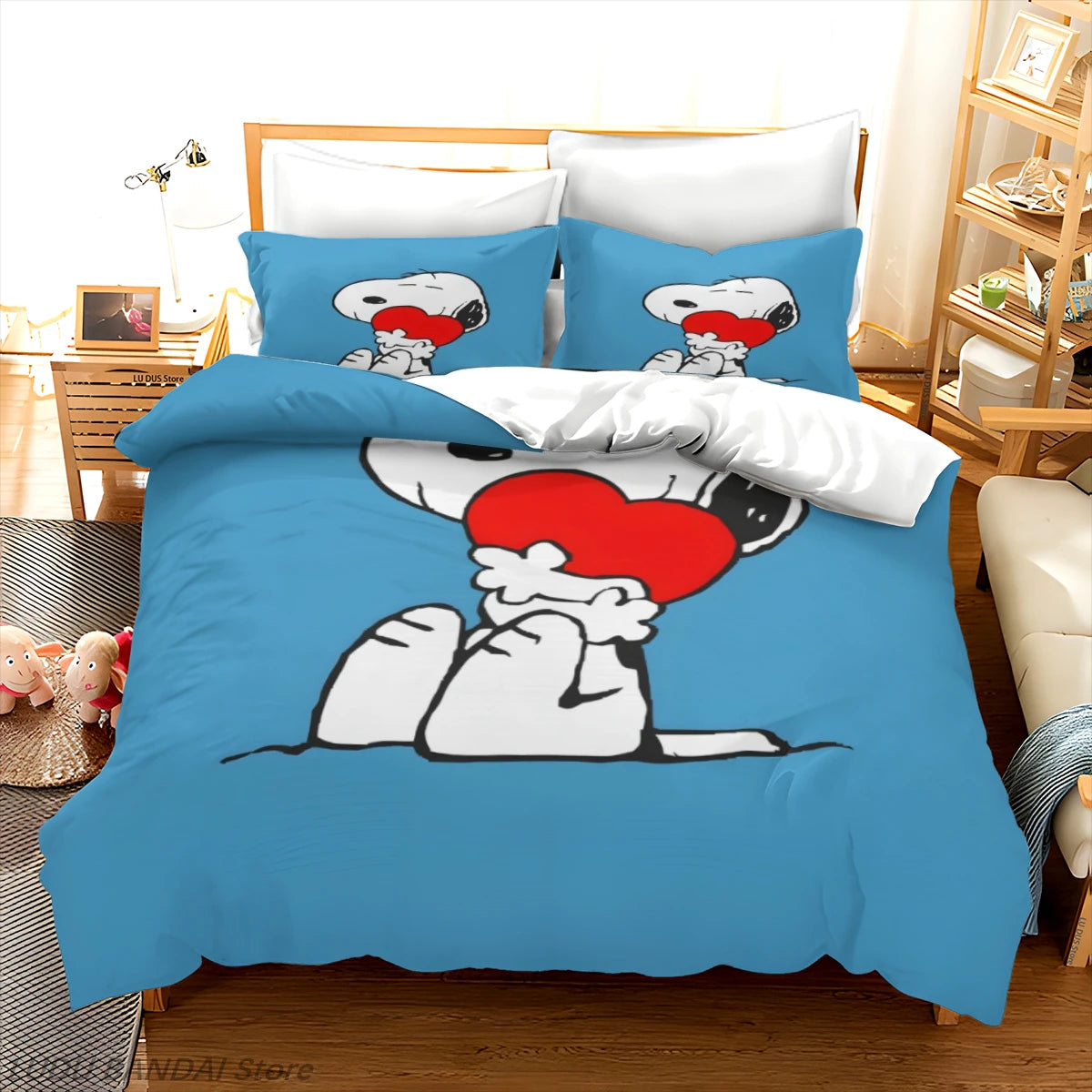 Snoopy Luxury Bedding Set Cute Printed Cartoon Quilt Cover Duvet Cover 3-Piece Set 1 Twin Covers