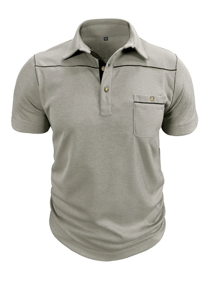 Plus Size Men's Polo Shirt 2026 Summer Fashion Vacation Casual Collared Solid Color Henley T-Shirt Pullover Top