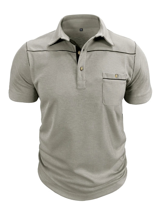 Plus Size Men's Polo Shirt 2026 Summer Fashion Vacation Casual Collared Solid Color Henley T-Shirt Pullover Top