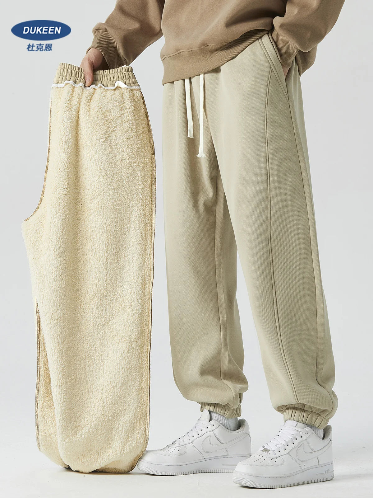 DUKEEN 500G Heavyweight Fleece Men's Sweatpants Winter New Thick Warm Sports Casual Knit Joggers Men's Clothing