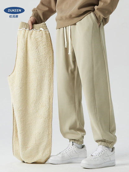 DUKEEN 500G Heavyweight Fleece Men's Sweatpants Winter New Thick Warm Sports Casual Knit Joggers Men's Clothing