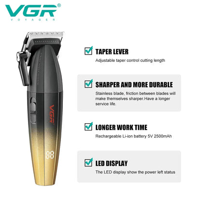 VGR Hair Trimmer Professional Barber Hair Cutting Machine Cordless Hair Clipper Haircut Digital Display Trimmer for Men V-003
