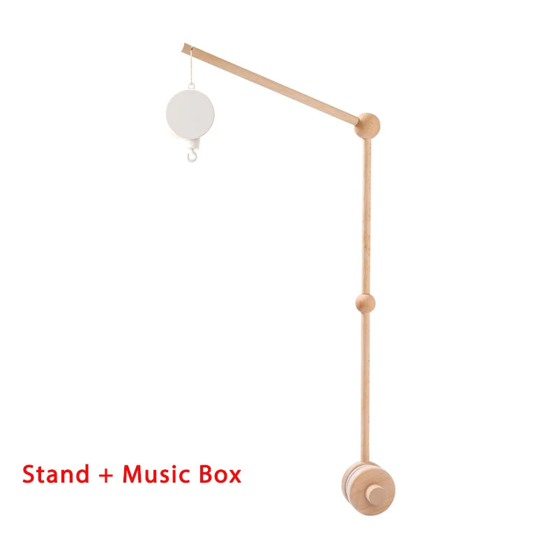 Wooden Crib Mobile Baby Bed Bell Rattle Toy Soft Felt Cartoon Bear Mobile Bracket Newborn Music Box Bed Bell Hanging Bracket Toy