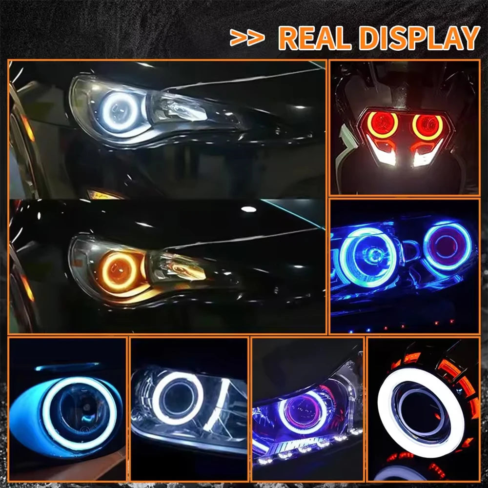 2PCS RGB Cotton LED Angel Eyes Halo Ring 60/70/80/90/95/100/110/120mm LED Headlight Lamp For Car Motorcycle DRL Eyes APP Control