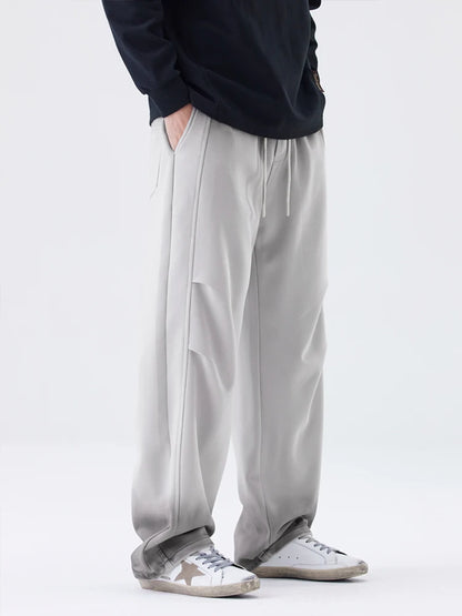2025 Autumn New Gradient Color Washed Sweatpants Men Heavy Cotton Wide Leg Knit Sports Pants Loose Fit Straight Trousers