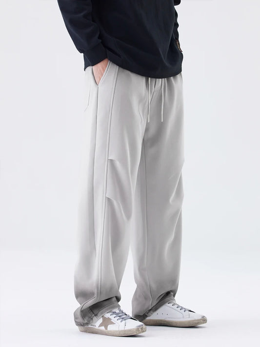 2025 Autumn New Gradient Color Washed Sweatpants Men Heavy Cotton Wide Leg Knit Sports Pants Loose Fit Straight Trousers